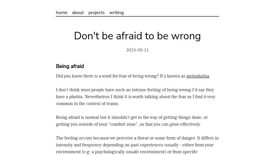 Screenshot of nlopes.dev: Don't be afraid to be wrong