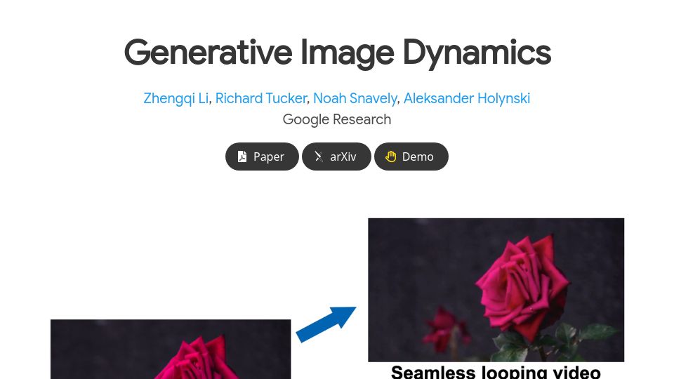 Screenshot of generative-dynamics.github.io: Generative Image Dynamics
