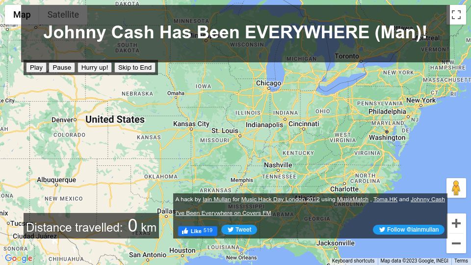 Screenshot of johnnycashhasbeeneverywhere.com: Johnny Cash Has Been Everywhere (Man)