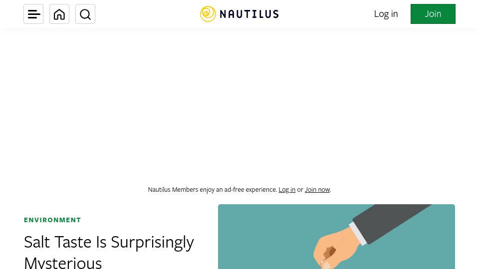 Screenshot of nautil.us: We have two separate salt-taste systems