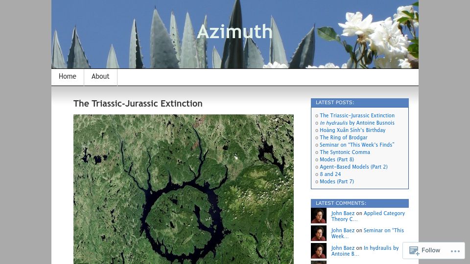 Screenshot of johncarlosbaez.wordpress.com: The Triassic-Jurassic Extinction