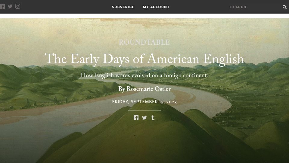 Screenshot of laphamsquarterly.org: The Early Days of American English