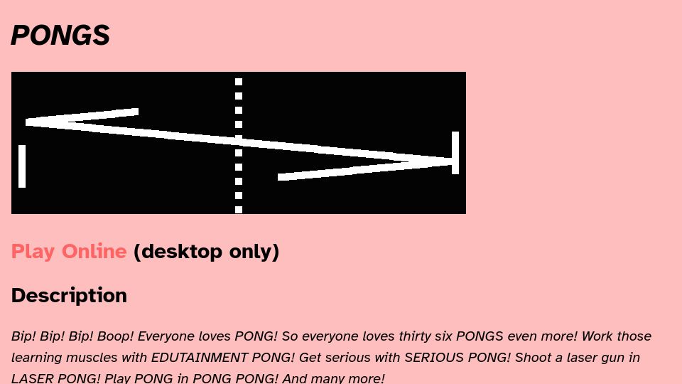 Screenshot of pippinbarr.com: Pongs