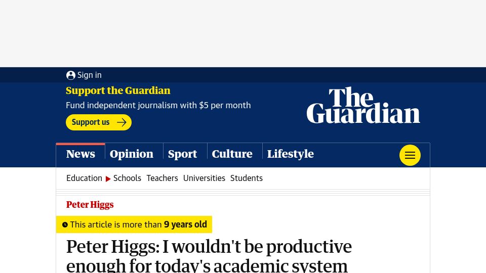 Screenshot of theguardian.com: I wouldn't be productive enough for today's academic system (2013)