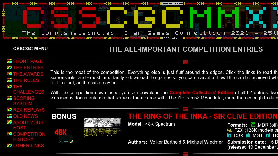 Screenshot of rickdangerous.co.uk: Comp.sys.sinclair crap games competition (2021)