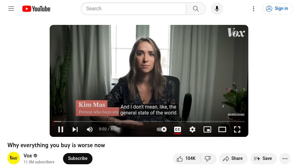 Screenshot of youtube.com: Why everything you buy is worse now [video]