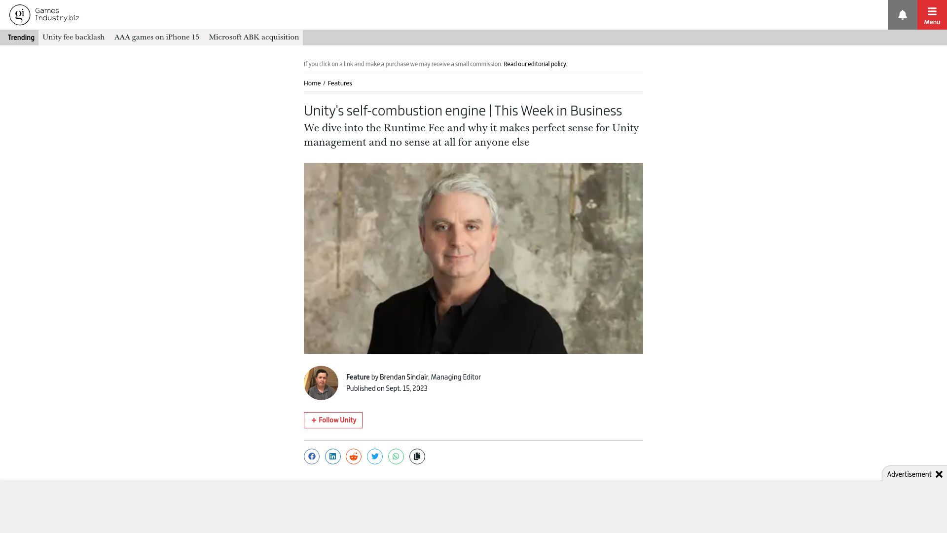 Screenshot of gamesindustry.biz: Unity's Self-Combustion Engine