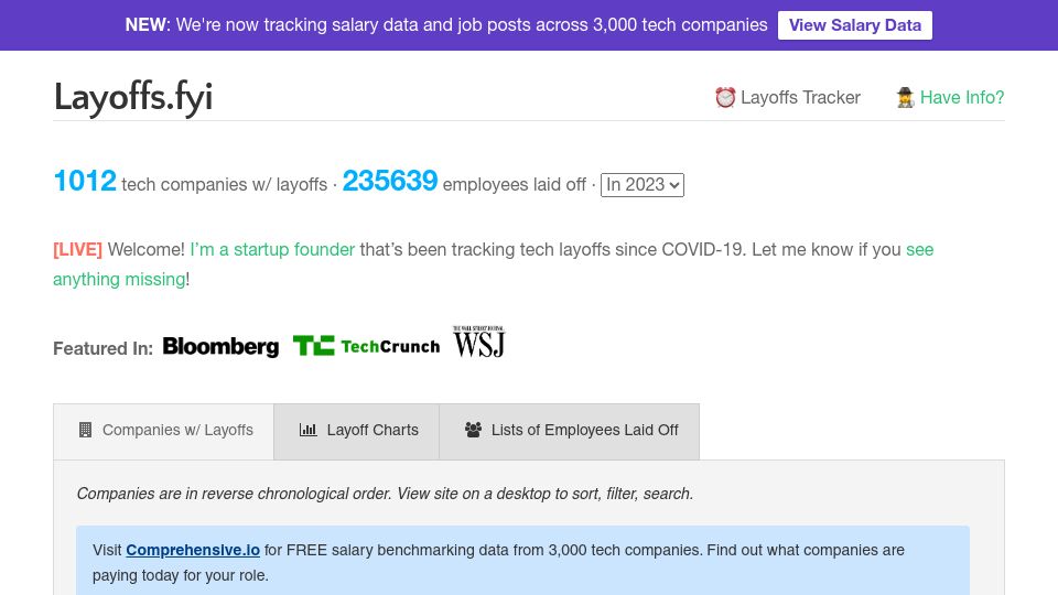 Screenshot of layoffs.fyi: Layoffs.fyi