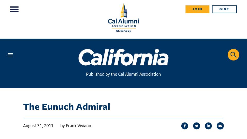 Screenshot of alumni.berkeley.edu: The Eunuch Admiral (2011)