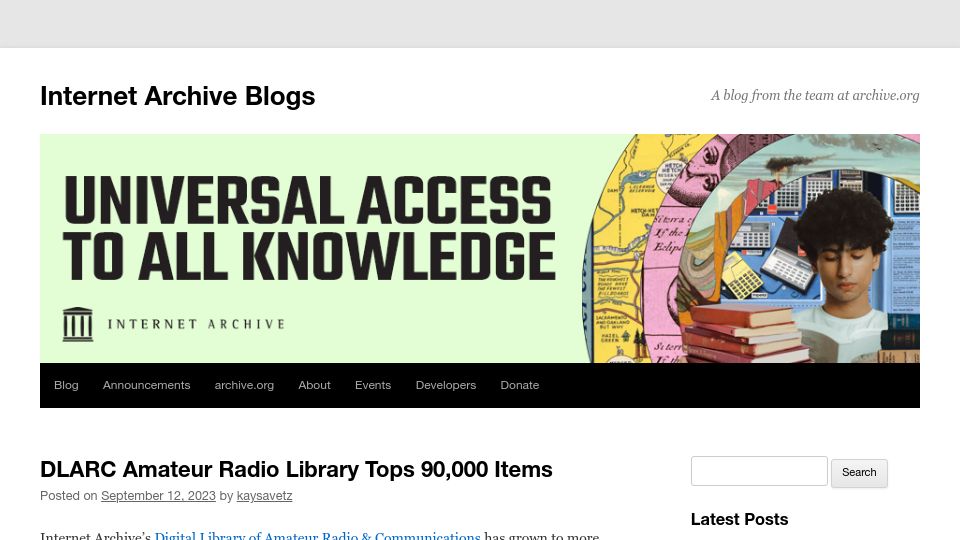 Screenshot of blog.archive.org: Dlarc Amateur Radio Library Tops 90k Items