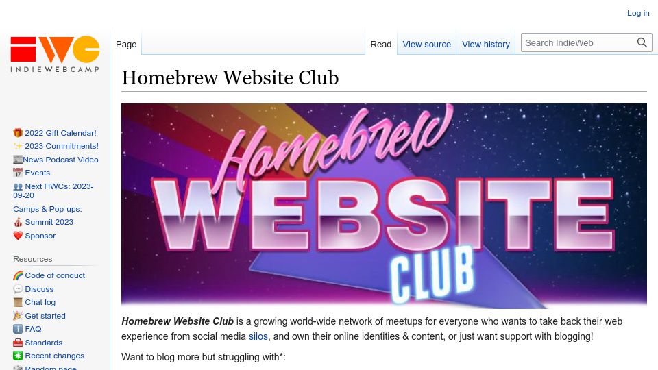 Screenshot of indieweb.org: Homebrew Website Club
