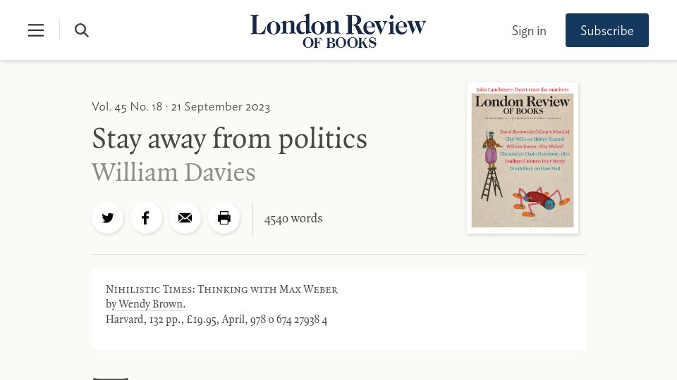 Screenshot of lrb.co.uk: Stay Away from Politics