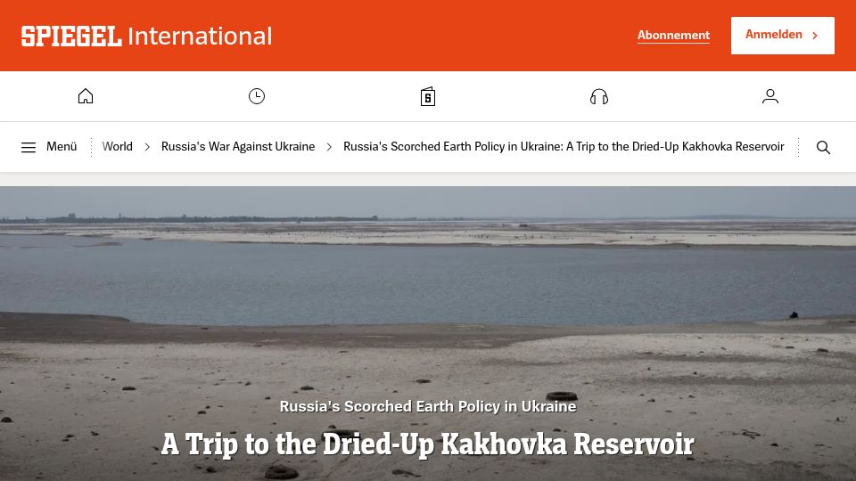 Screenshot of spiegel.de: A trip to the dried-up Kakhovka Reservoir