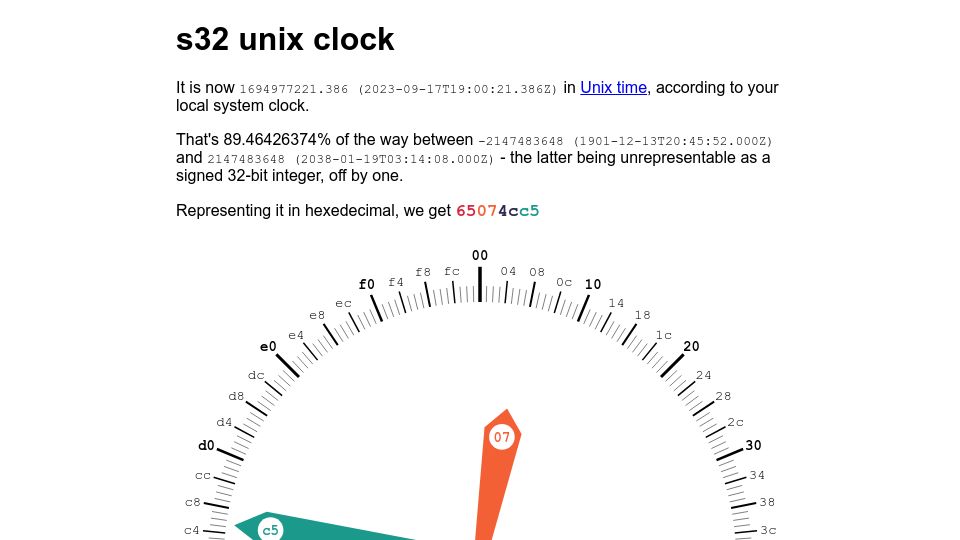 Screenshot of retr0.id: Hexadecimal clock counting down to 2038 problem