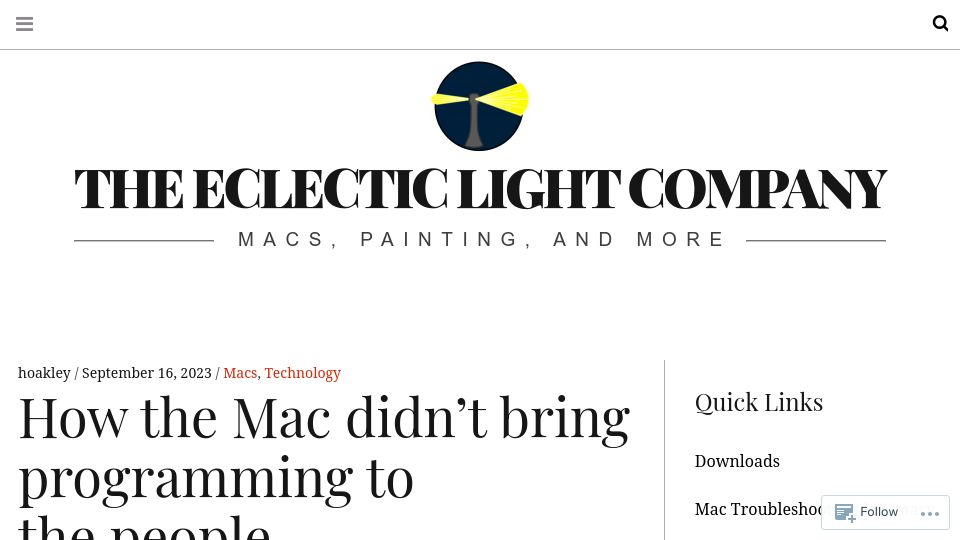 Screenshot of eclecticlight.co: How the Mac didn’t bring programming to the people