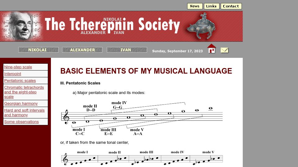Screenshot of tcherepnin.com: Tcherepnin: Basic Elements of My Musical Language