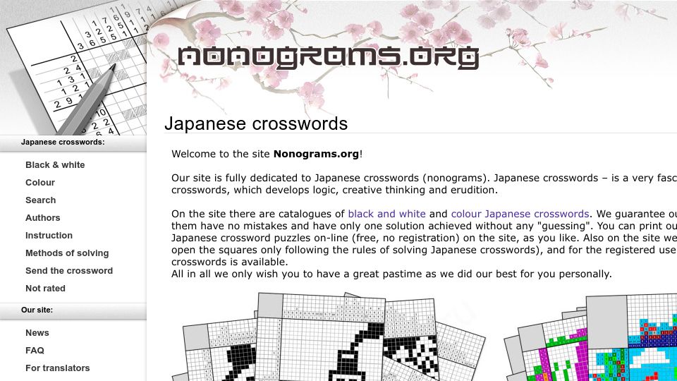Screenshot of nonograms.org: Nonograms - Japanese Crosswords