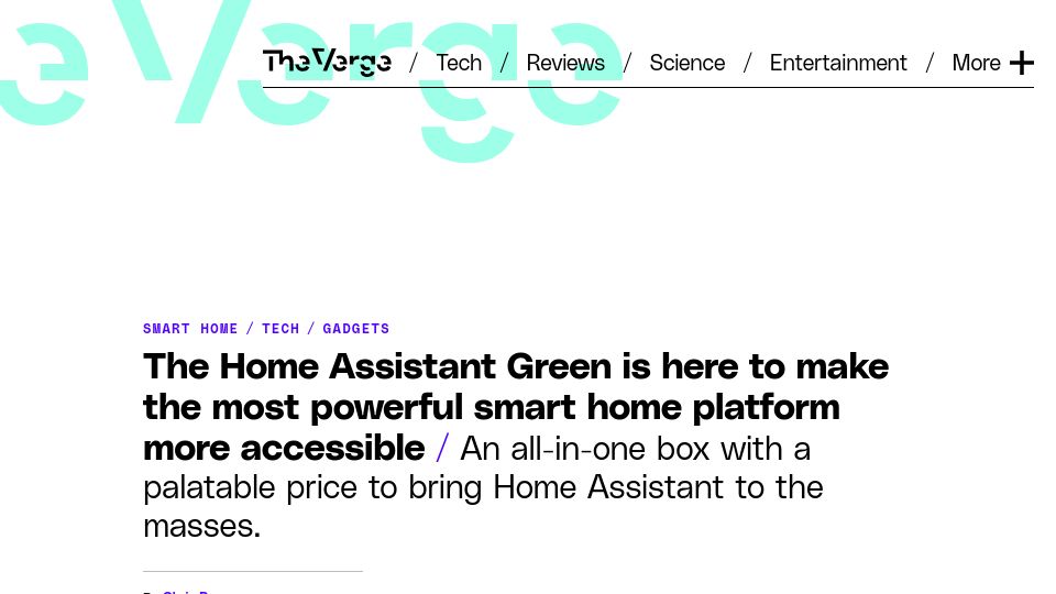 Screenshot of theverge.com: The Home Assistant Green is here