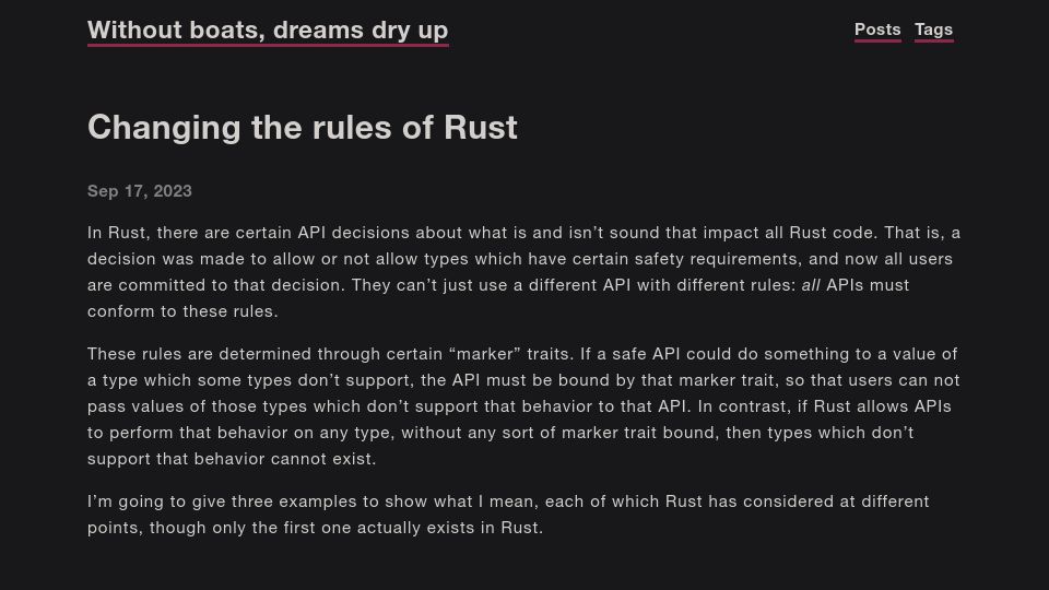Screenshot of without.boats: Changing the Rules of Rust