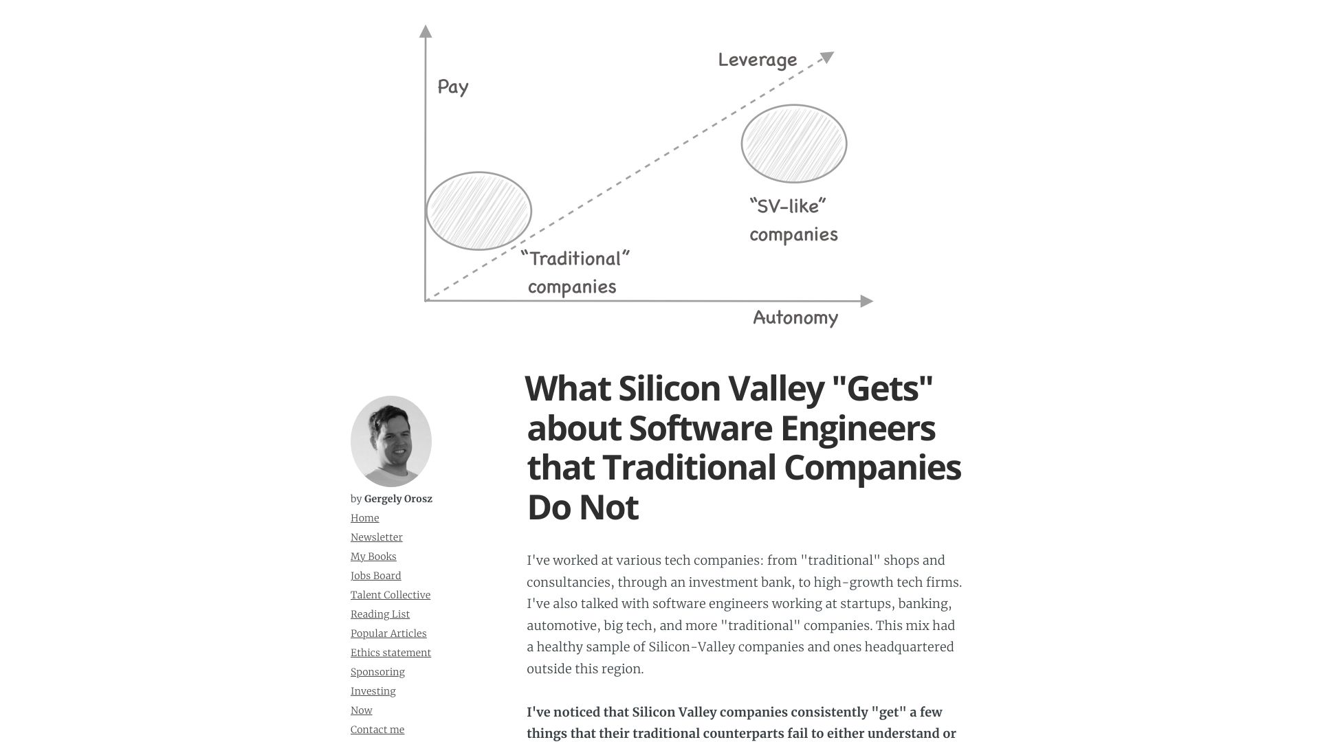 Screenshot of blog.pragmaticengineer.com: What Silicon Valley “Gets” about Software Engineers