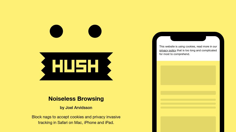 Screenshot of oblador.github.io: Hush – Noiseless Browsing for Safari