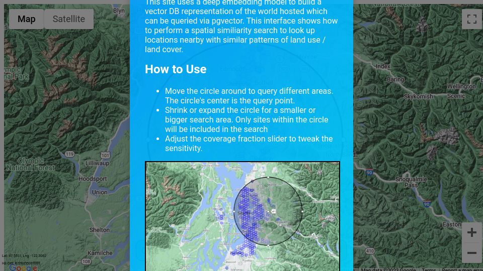 Screenshot of louisquissetlabs.com: Show HN: My demo for vector embeddings for the Earth's surface