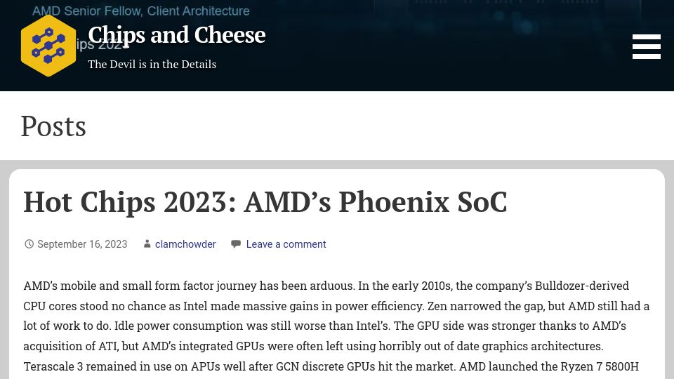 Screenshot of chipsandcheese.com: AMD’s Phoenix SoC