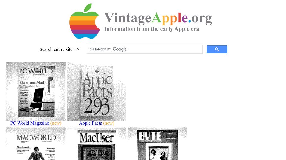 Screenshot of vintageapple.org: Vintage Apple