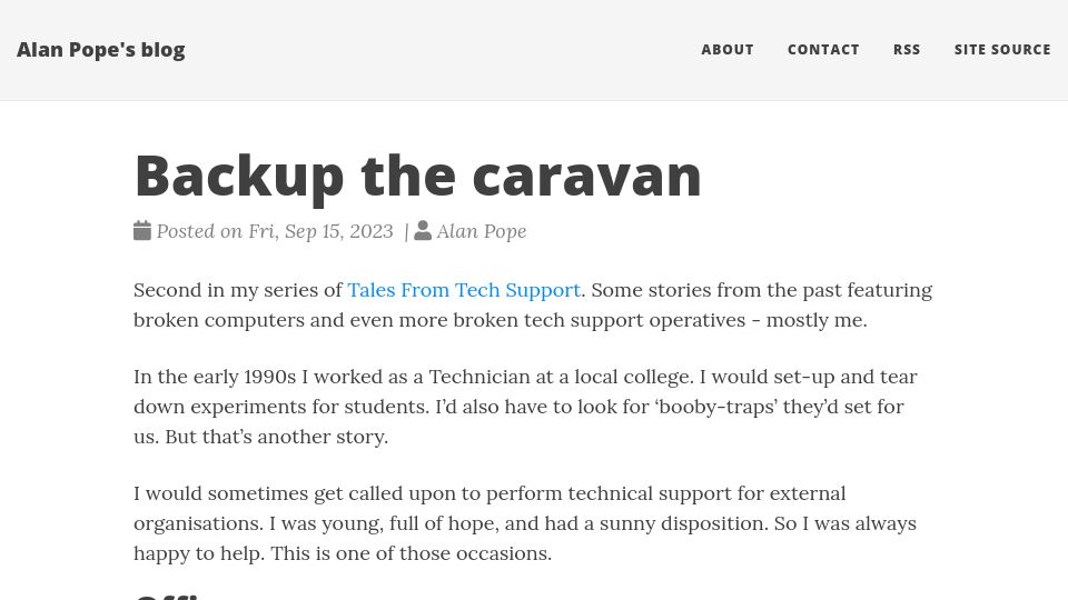 Screenshot of popey.com: Backup the caravan