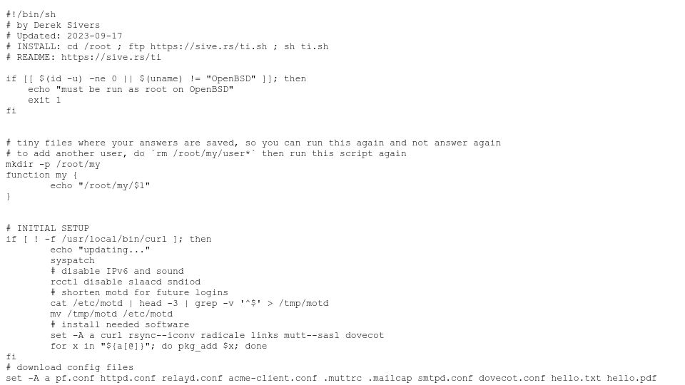 Screenshot of sive.rs: Derek Siver's shell script for tech independence