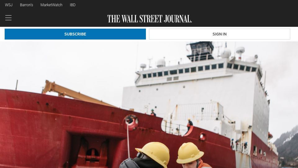 Screenshot of wsj.com: To build ships that break ice, U.S. must relearn to cut steel