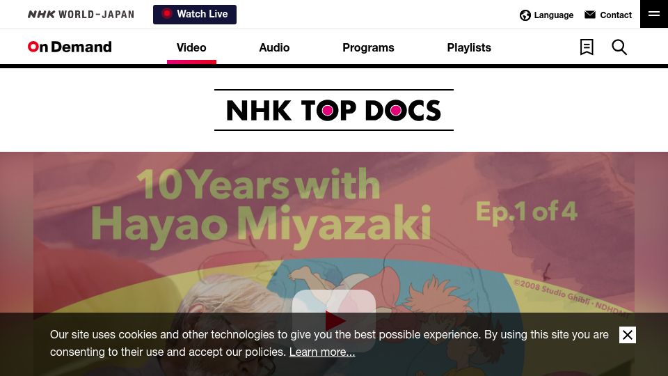 Screenshot of www3.nhk.or.jp: 10 years with Hayao Miyazaki [video]