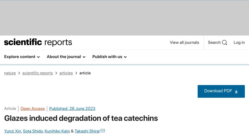 Screenshot of nature.com: Glazes induced degradation of tea catechins
