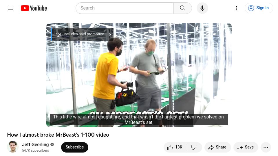 Screenshot of youtube.com: How Jeff Geerling almost broke MrBeast's 1-100 video [video]