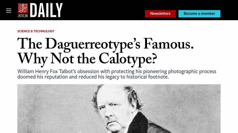 Screenshot of daily.jstor.org: The daguerreotype is famous – why not the calotype?