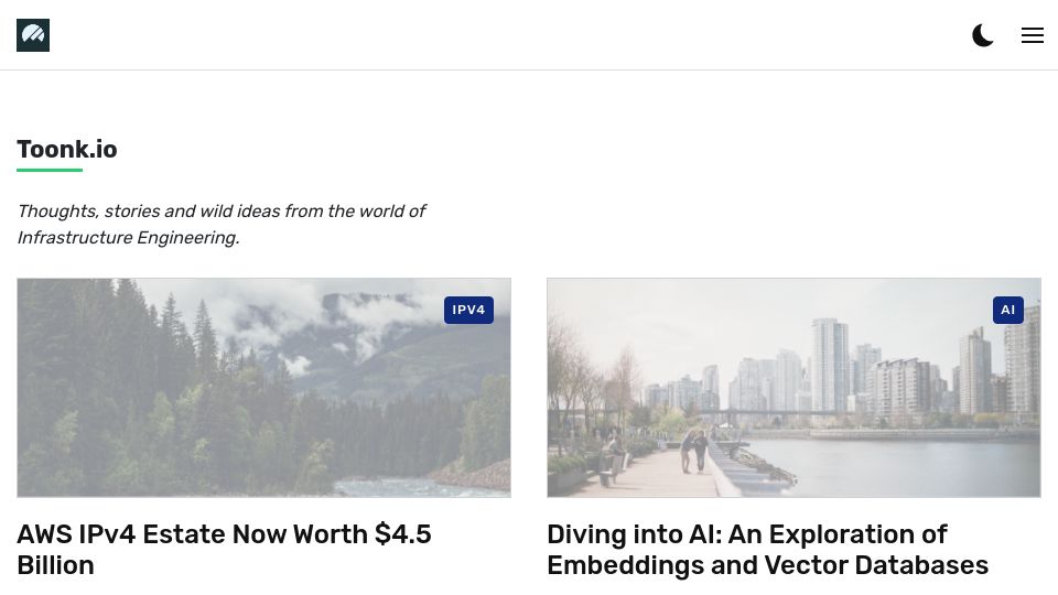 Screenshot of toonk.io: AWS IPv4 Estate Now Worth $4.5B