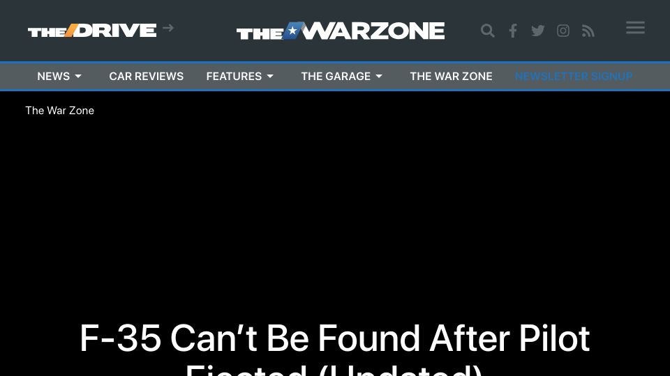 Screenshot of thedrive.com: F-35 can’t be found after pilot ejected
