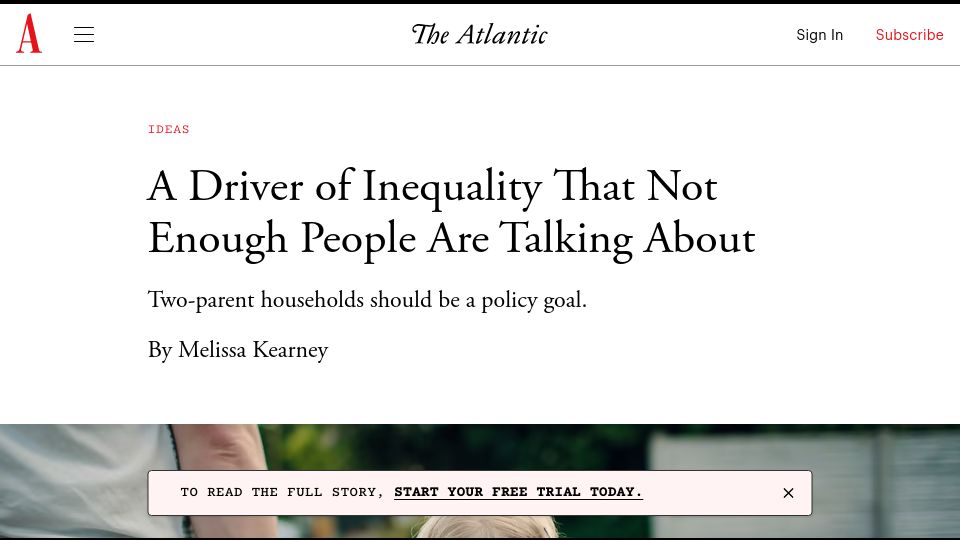 Screenshot of theatlantic.com: Two-parent households should be a policy goal