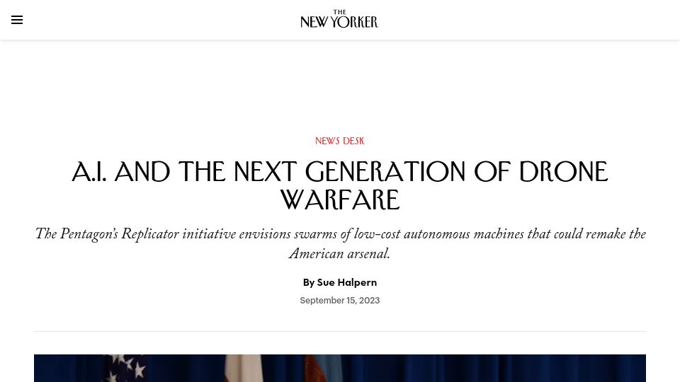 Screenshot of newyorker.com: A.I. and the Next Generation of Drone Warfare