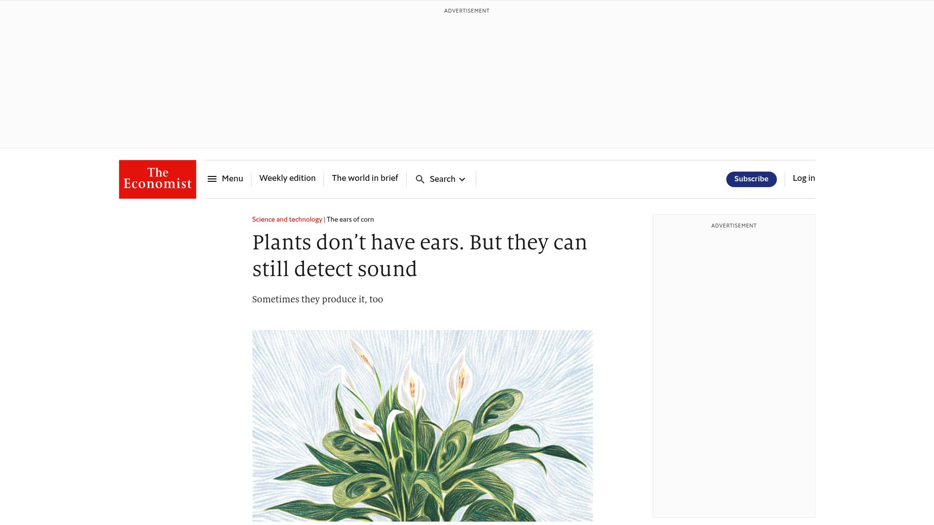 Screenshot of economist.com: Plants can detect sound