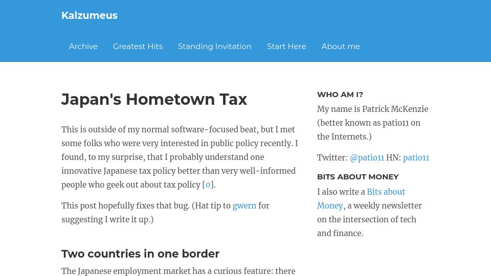 Screenshot of kalzumeus.com: Japan's Hometown Tax (2018)
