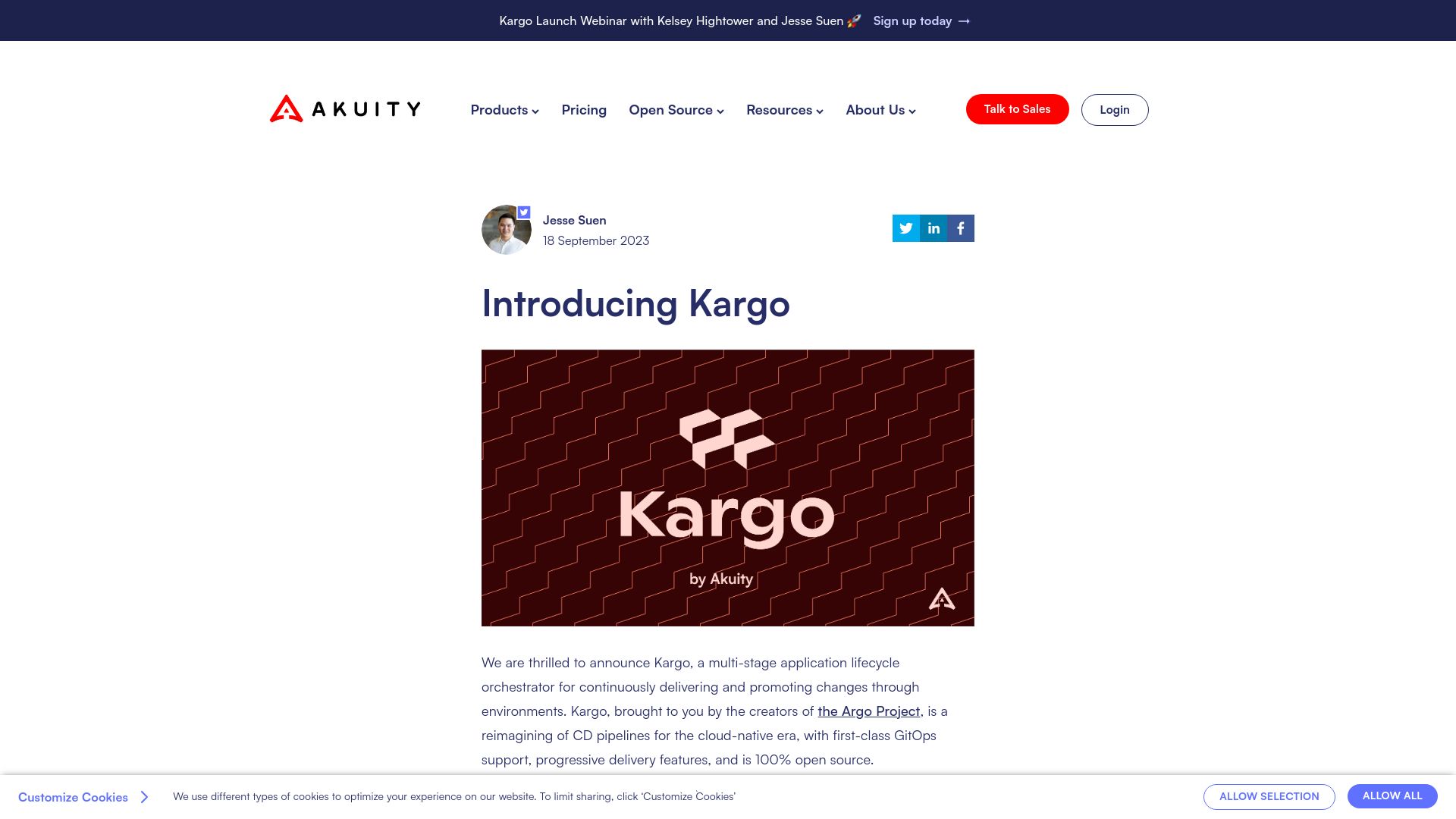 Screenshot of akuity.io: Kargo, a multi-stage application lifecycle orchestrator