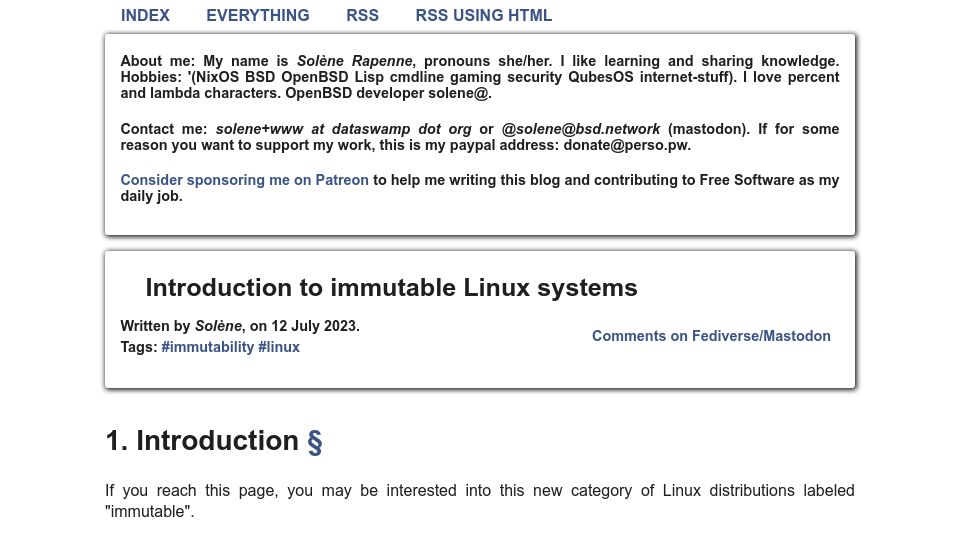Screenshot of dataswamp.org: Introduction to Immutable Linux Systems