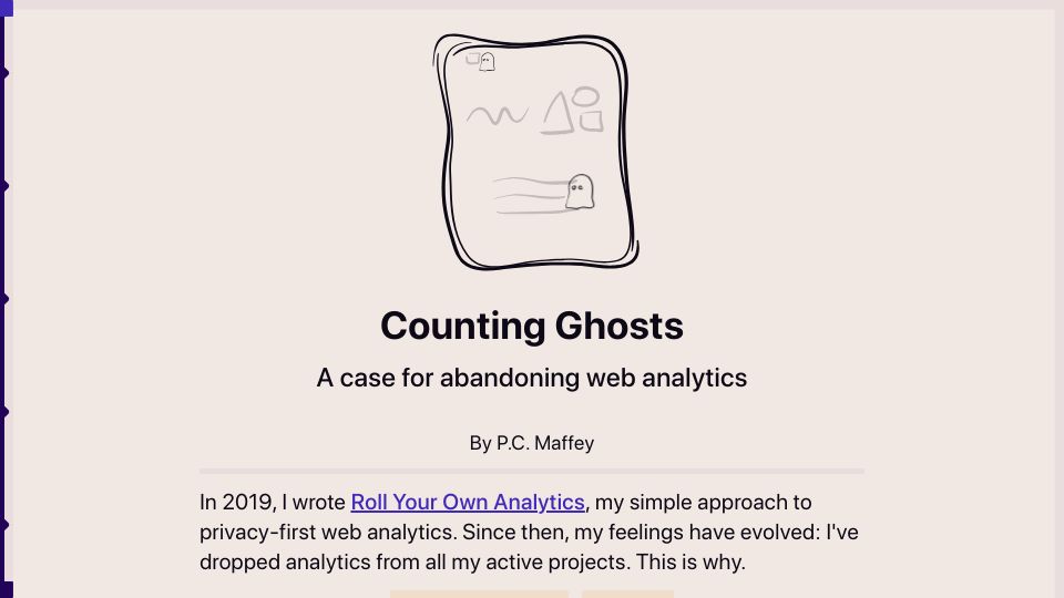 Screenshot of pcmaffey.com: Counting Ghosts: A case for abandoning web analytics
