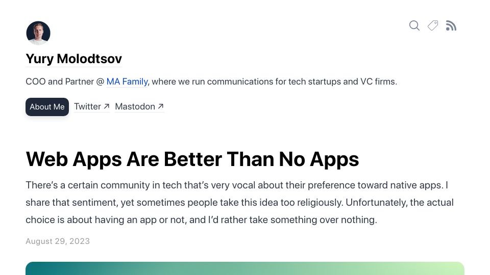 Screenshot of molodtsov.me: Web apps are better than no apps