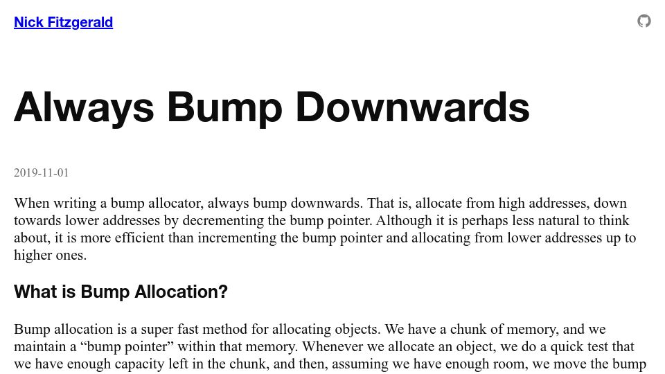 Screenshot of fitzgeraldnick.com: Always Bump Downwards (2019)