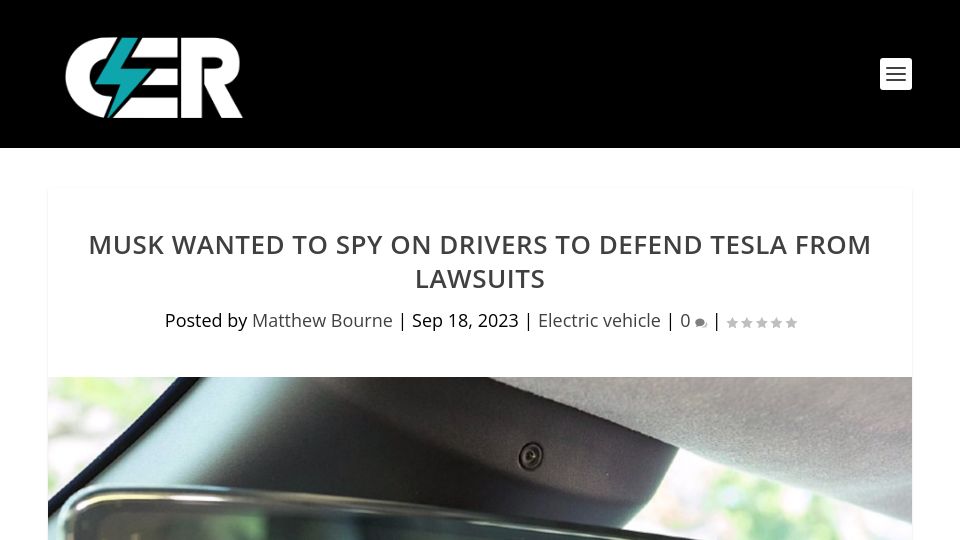 Screenshot of cleanenergyrevolution.co: Musk Wanted to Spy on Drivers to Defend Tesla from Lawsuits