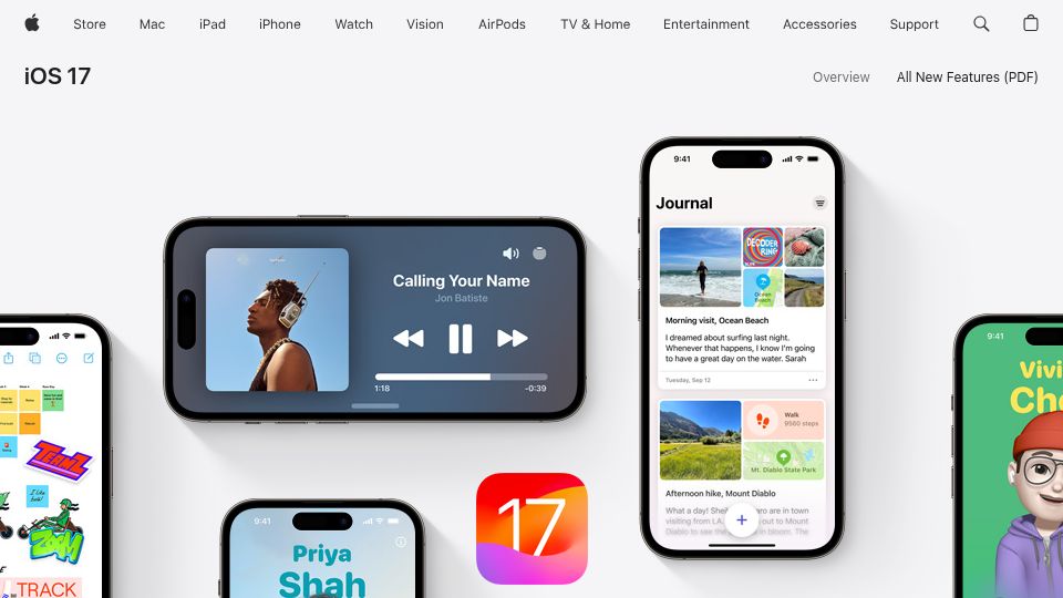 Screenshot of apple.com: iOS 17
