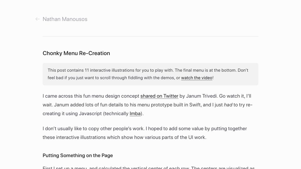 Screenshot of nathanmanousos.com: Chonky Menu Re-Creation