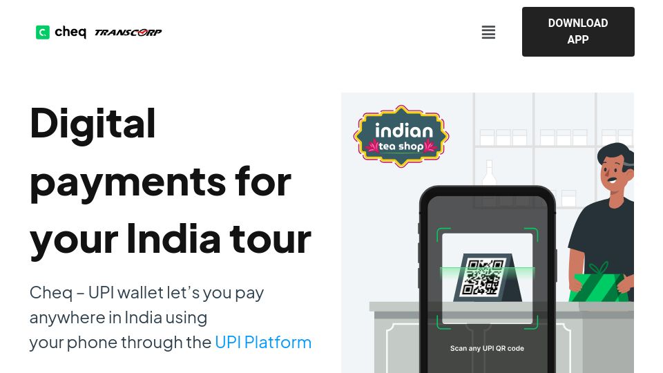 Screenshot of chequpi.com: Show HN: Cheq UPI – India's first UPI payments app for foreigners